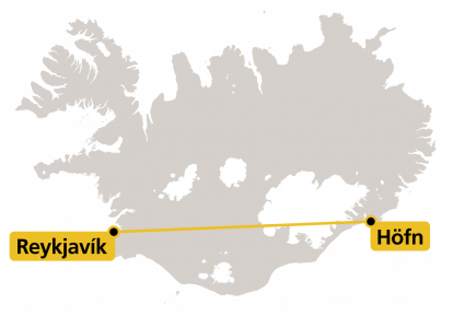 Map - flight from Reykjavík to Höfn in Hornafjörður